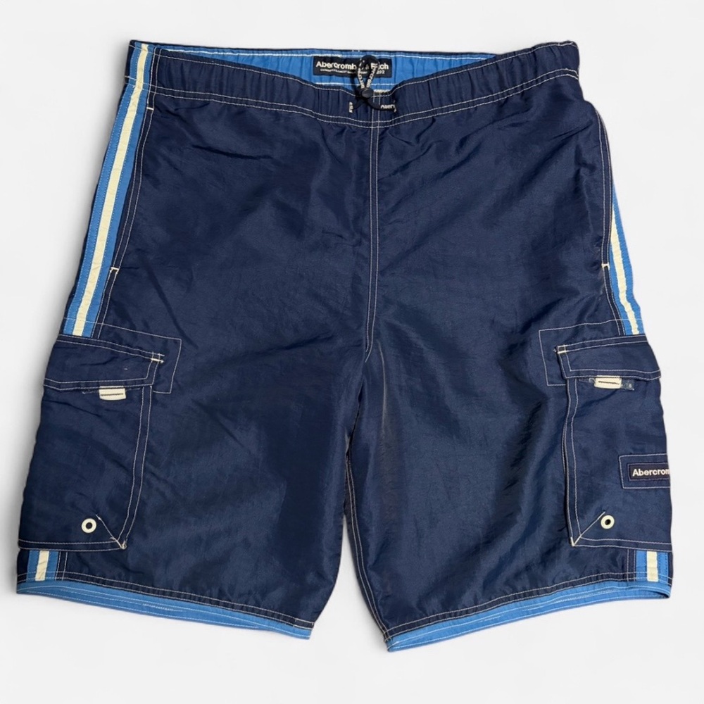 Vintage Y2K Abercrombie Cargo Swim Trunks Men’s L Blue White Mesh Lined